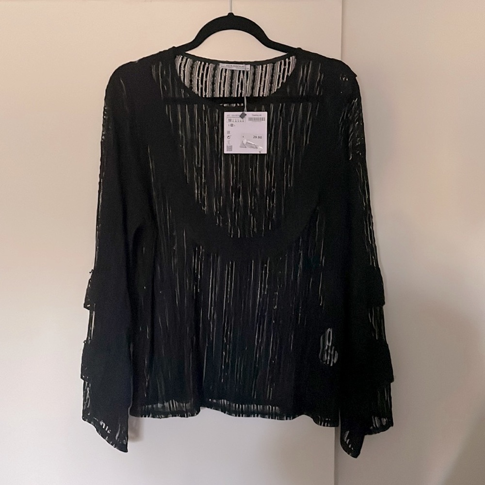 Zara black lace long sleeved top